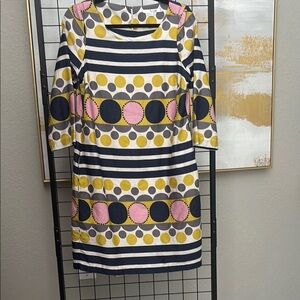 Boden Navy, Yellow, and Pink Long Sleeve Dress